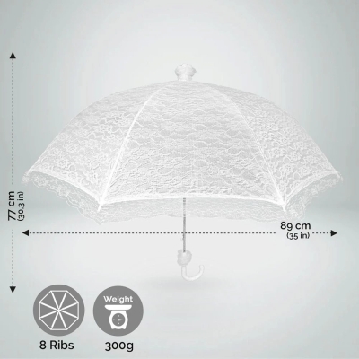 Автоматичен булчински чадър от бяла дантела и тюл Perletti 11228