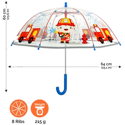Umbrela transparenta a copiilor Perletti CoolKids Pompier 15583