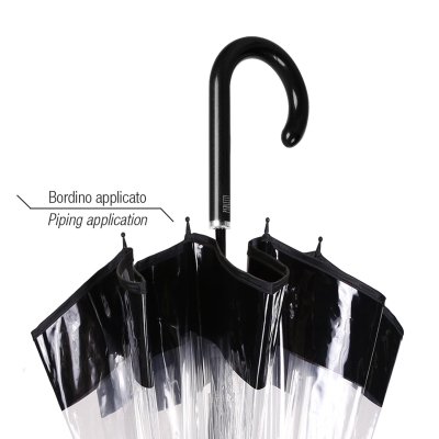 Umbrelă transparentă pentru femei Perletti Time 26214/26273, Borduri negre
