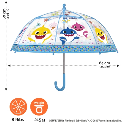 Umbrelă transparentă pentru copii Perletti Kids Baby Shark 75049