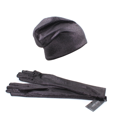 Set pălărie și mănuși pentru femei HatYou CP3874&GL1419, Negru/Argintiu