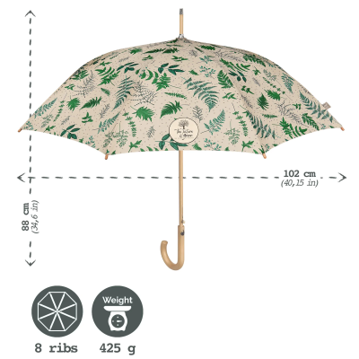Дамски автоматичен голф чадър Perletti Green 19111, Зелени листа
