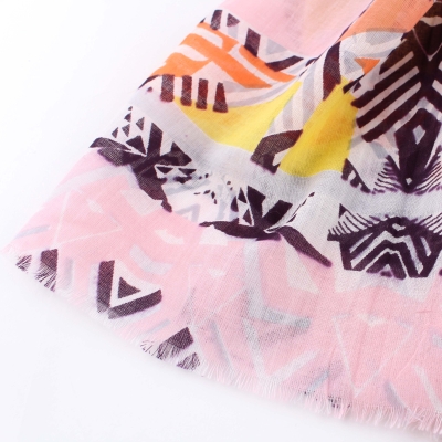 Women's Summer Cotton Scarf HatYou SE0572, 110x180 cm, Light Pink/Multicolor