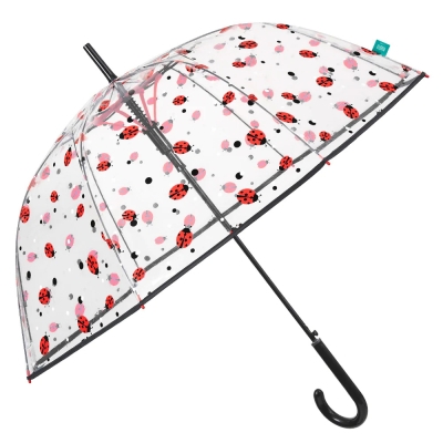 Ladies' Transparent Automatic Golf Umbrella Perletti Time 26332, Ladybugs