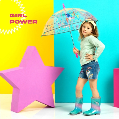 Детски автоматичен чадър Perletti CoolKids Girl Power 15608, Прозрачен