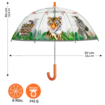 Umbrela manuală pentru copii Perletti CoolKids Safari 15619, Transparent