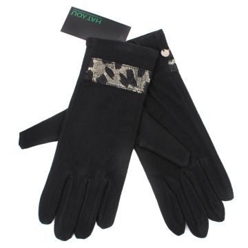 Дамски ръкавици от микрофибър HatYou GL0965, Черен/Златист