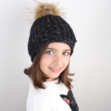 Детска плетена шапка JS1051, черен