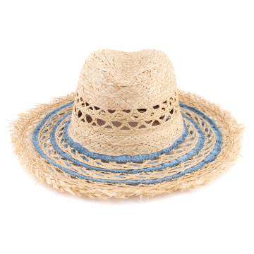 Ladies' wide-brimmed summer hat Raffaello Bettini RB 22/21226, Natural/blue