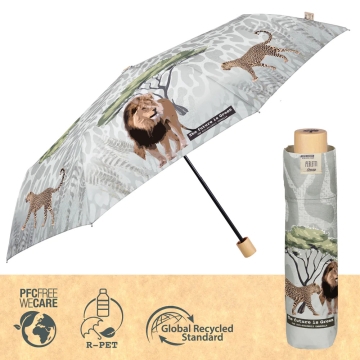 Ladies' manual umbrella Perletti Green 19131, Lion and Cheetah