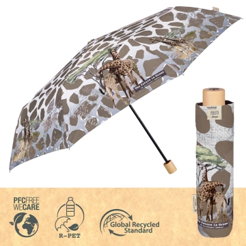 Ladies' manual umbrella Perletti Green 19131, Giraffes