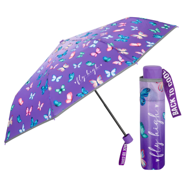 Umbrelă pliabilă pentru copii Perletti CoolKids Butterflies 15627, Mov