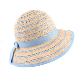 Дамска лятна шапка от рафия Fratelli Mazzanti FM 8138, Натурален/Светлосин