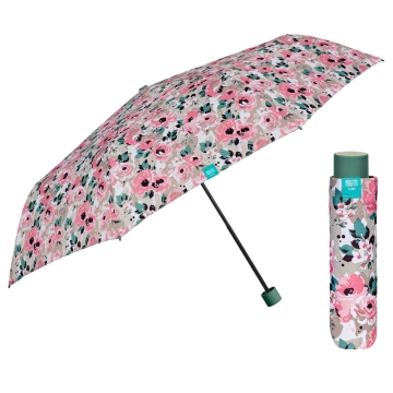 Ladies' manual umbrella Perletti Time 26304, Pink flowers