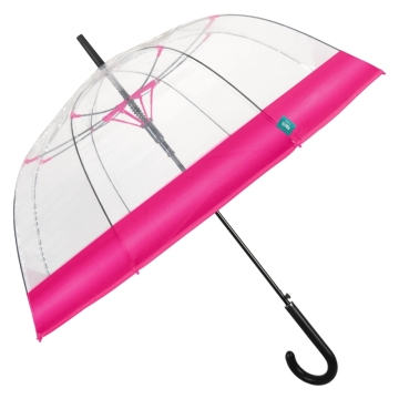 Ladies' Transparent Automatic Golf Umbrella Perletti Time 26173, Transparent/Cyclamen