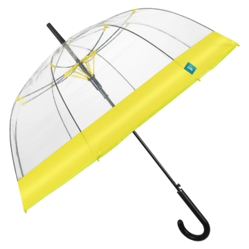 Дамски прозрачен автоматичен голф чадър Perletti Time 26137, Прозрачен/Жълт кант