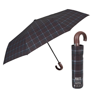 Мъжки автоматичен Open-Close чадър Perletti Technology 21792, Кафяво-зелен