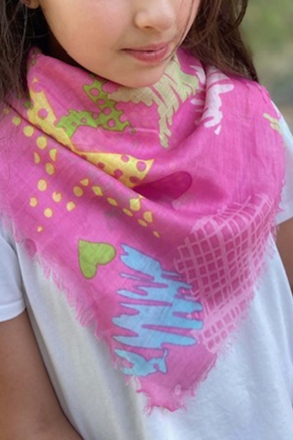Детски квадратен памучен шал MESS SE0497, 80х80 см, Розов