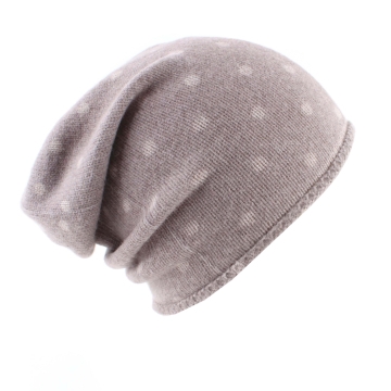  Ladies' High Wool Knit Beanie Pulcra Stampa, Beige/Dots