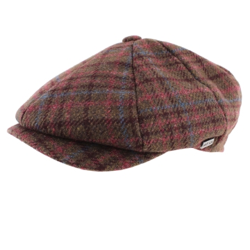 Men's Wool Cap HatYou CP4036, Brown, Burgundy, and Blue Check