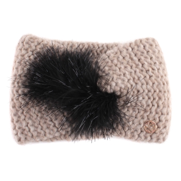 Knitted ladies' headband with feathers Granadilla JG5296, Beige melange