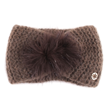 Knitted ladies' headband with feathers Granadilla JG5296, Beige melange