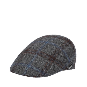 Men's wool newsboy cap HatYou CP4321, Check pattern in dark grey, blue and brown
