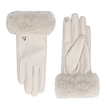 Дамски ръкавици от синтетична кожа с пухкав маншет HatYou GL1585, Светлобежов