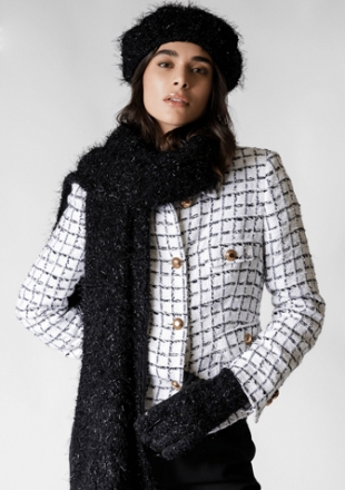 Комплект шапка, шал и ръкавици с блестящи нишки HatYou CP4298&SI2898&GL1591, Черен