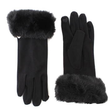 Mănuși damă din material textil cu manșetă pufoasă HatYou GL1592, Negru