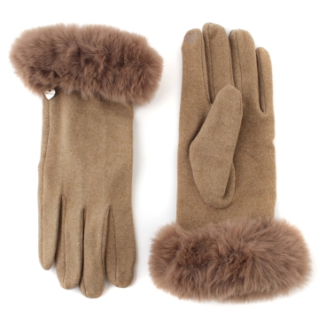Дамски ръкавици от плат с пухкав маншет HatYou GL1457, Камила