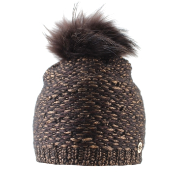 Дамска плетена шапка с естествен помпон Granadilla  JG5421, Кафяв-черен