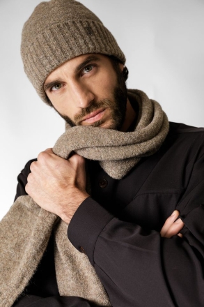 Комплект мъжки плетен шал и шапка HatYou SI2843&CP4191, Бежов меланж