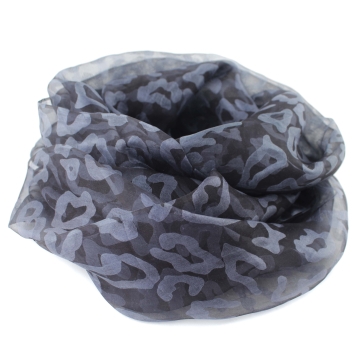 Дамски копринен шал HatYou SE0479, 50х180 см, Черно-сив