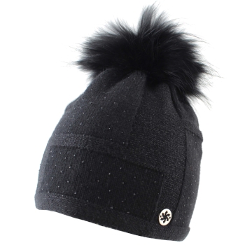 Women's Winter Knitted Hat with Natural Pom-Pom Granadilla | Black