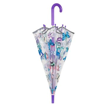 Детски неавтоматичен чадър Perletti CoolKids Safari 15634, Прозрачен/ Пеперудки