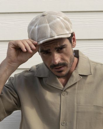 Șapcă de vară pentru bărbați tip Baker Boy din bumbac și in HatYou | Carouri bej