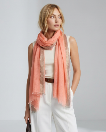 Летен шал от вискоза със златист кант HatYou, 88 х180 см | Праскова