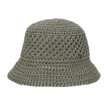 Women’s summer cotton cloche hat with crochet-style design | Green