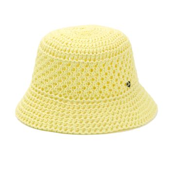 Pălărie de damă pentru vară din bumbac, tip cloche, cu tricotaj ajurat | Galben