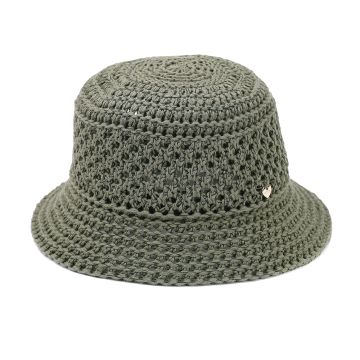 Дамска лятна памучна шапка тип клош с ажурна плетка | Зелен
