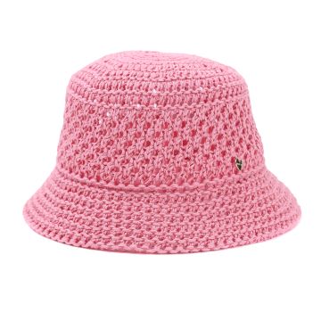 Women’s summer cotton cloche hat with openwork knit | Pink