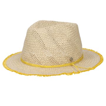 Дамска лятна шапка тип федора с жълти акценти HatYou | Натурален