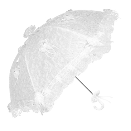 Автоматичен бял дантелен сватбен чадър с панделки Perletti 11229