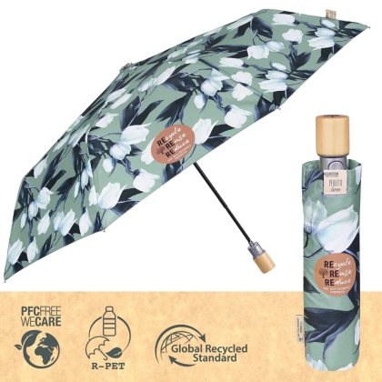 Дамски автоматичен чадър Perletti Green 19123, Бели лалета