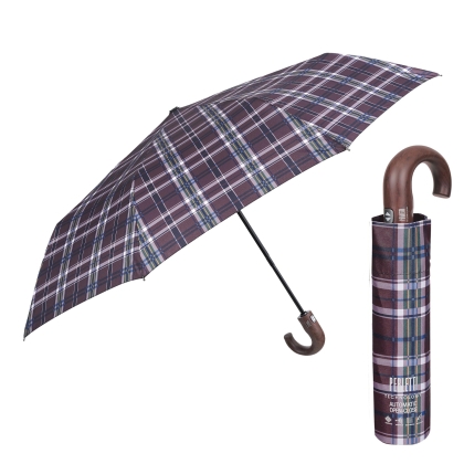 Мъжки автоматичен Open-Close чадър Perletti Technology 21763, Кафяв/Каре