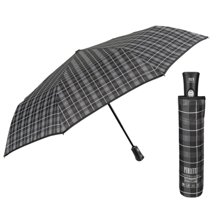 Мъжки автоматичен Open-Close чадър Perletti Technology 21713, Сиво каре