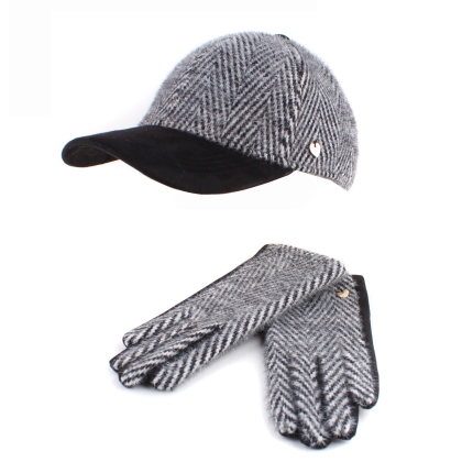Комплект дамска бейзболна шапка и ръкавици HatYou CP4020&GL1493, Черен/Бял