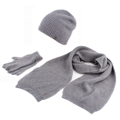 Set of men's scarf, hat and gloves made of wool and cashmere Granadilla JG5190 & 5191 & 5192, Grey melange