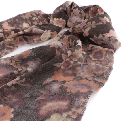 Wool scarf Pulcra Fiori N, 34x202  cm, Brown